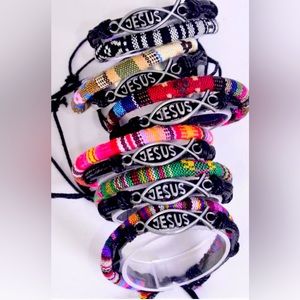 27238 Six Pack Leather Fish Jesus Aztec Macrame Wrap Bracelets Wholesale Lot